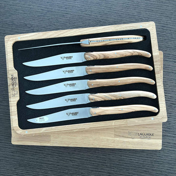 Laguiole en Aubrac Handcrafted 6-Piece Steak Knife Set with Olivewood Handles - LaguioleEnAubracShop