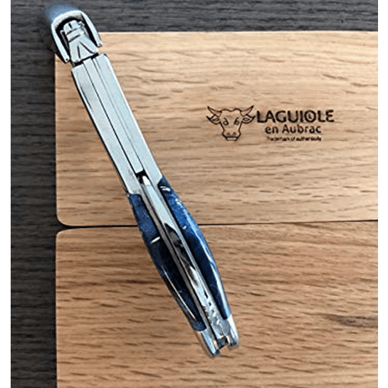 Laguiole en Aubrac Sommelier Waiter's Corkscrew with Wooden Burl Blue Handle - LaguioleEnAubracShop