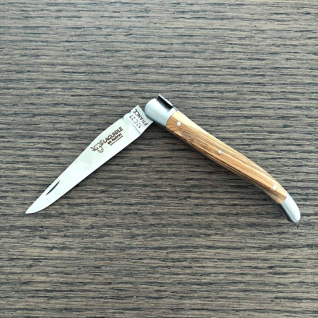 Laguiole en Aubrac Handcrafted Plated Multipurpose Knife, Olivewood Handle, 3.5 inches - LaguioleEnAubracShop