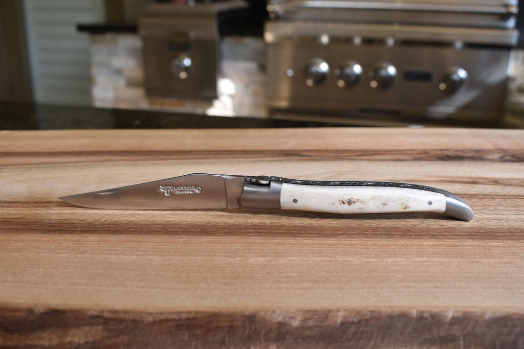 Laguiole en Aubrac Handcrafted Plated Multipurpose  Knife, Sheep Crust Handle, 4.75 inches - LaguioleEnAubracShop