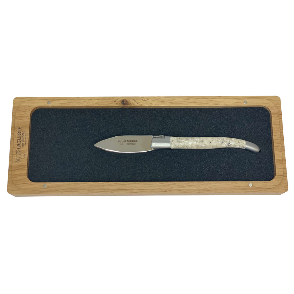 Laguiole en Aubrac Handcrafted Oyster Knife with Shell Resin Handle, 2.5-Inches - LaguioleEnAubracShop
