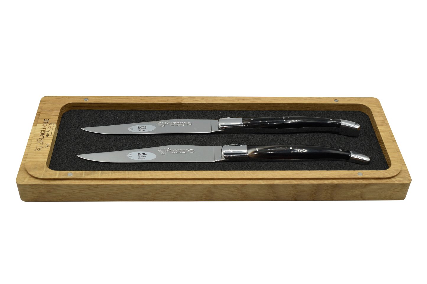 Laguiole en Aubrac Handcrafted Plated 2-Piece Steak Knife Set with Buffalo Horn Handles - LaguioleEnAubracShop