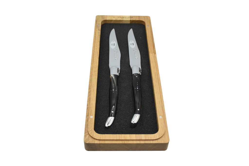 Laguiole en Aubrac Handcrafted Plated 2-Piece Steak Knife Set with Buffalo Horn Handles - LaguioleEnAubracShop