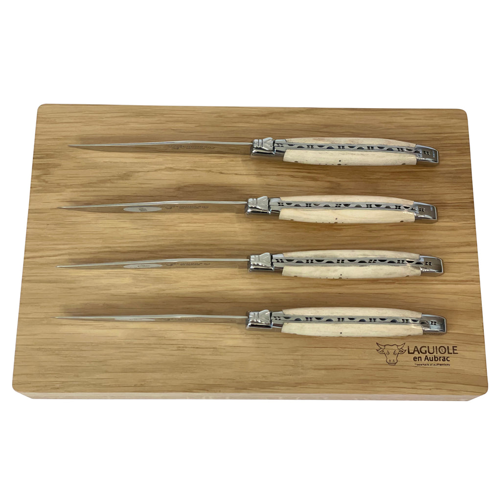 Laguiole en Aubrac Handcrafted Plated 4-Piece Steak Knife Set with Wavy Natural Maple Wood Handles - LaguioleEnAubracShop