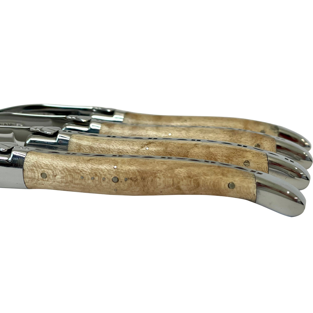 Laguiole en Aubrac Handcrafted Plated 4-Piece Steak Knife Set with Maple Wood Handles - LaguioleEnAubracShop