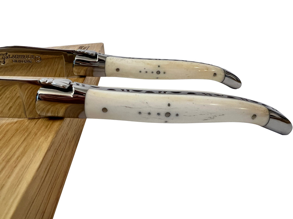 Laguiole en Aubrac Handcrafted Plated 2-Piece Steak Knife Set with Zebu Bone Handles - LaguioleEnAubracShop