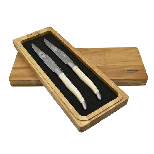 Laguiole en Aubrac Handcrafted Plated 2-Piece Steak Knife Set with Zebu Bone Handles - LaguioleEnAubracShop