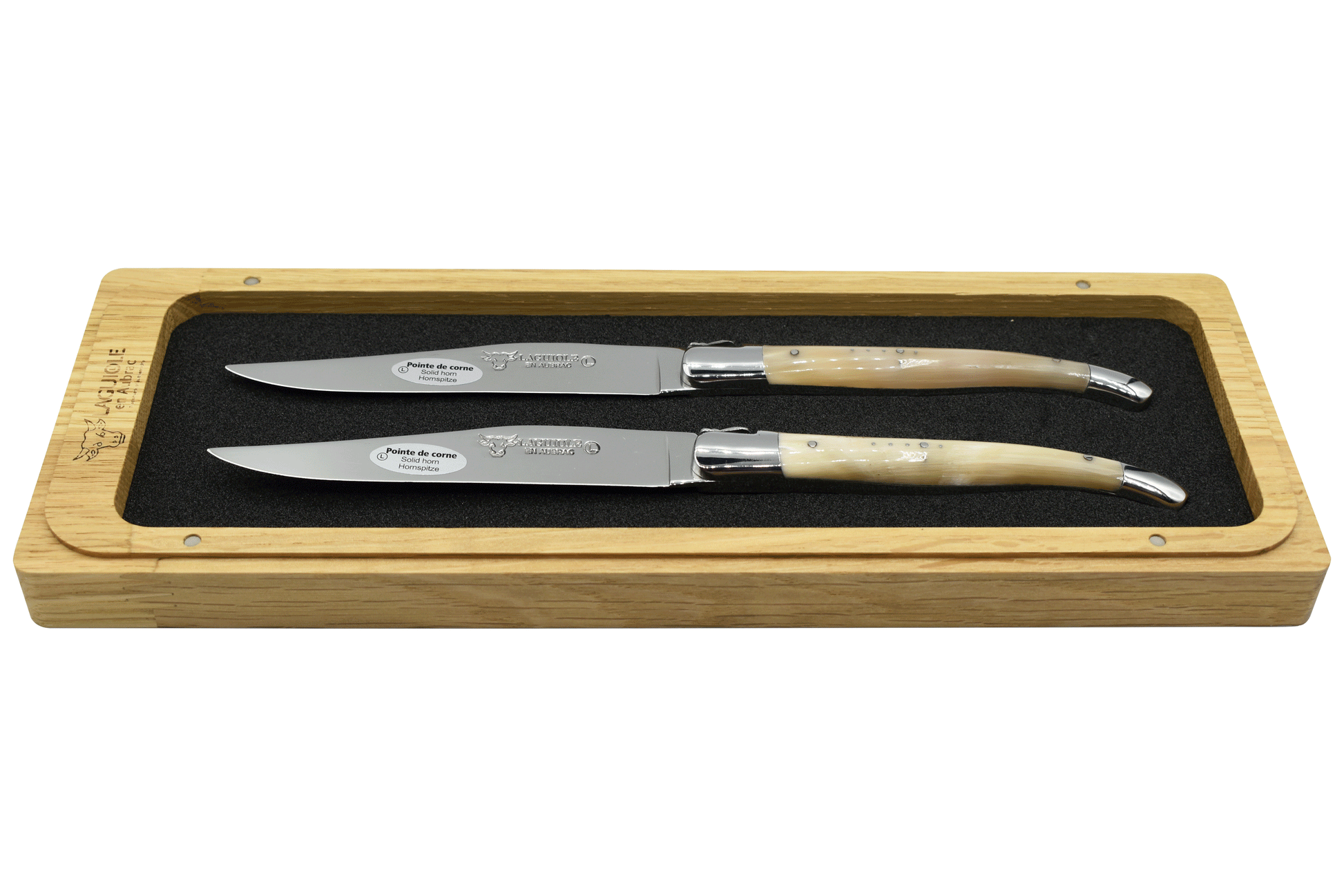 Laguiole en Aubrac Handcrafted Plated 2-Piece Steak Knife Set with Solid Horn Handles - LaguioleEnAubracShop