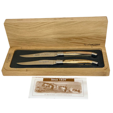 Laguiole en Aubrac Handcrafted Plated 2-Piece Steak Knife Set with Aubrac Wood Handles - LaguioleEnAubracShop
