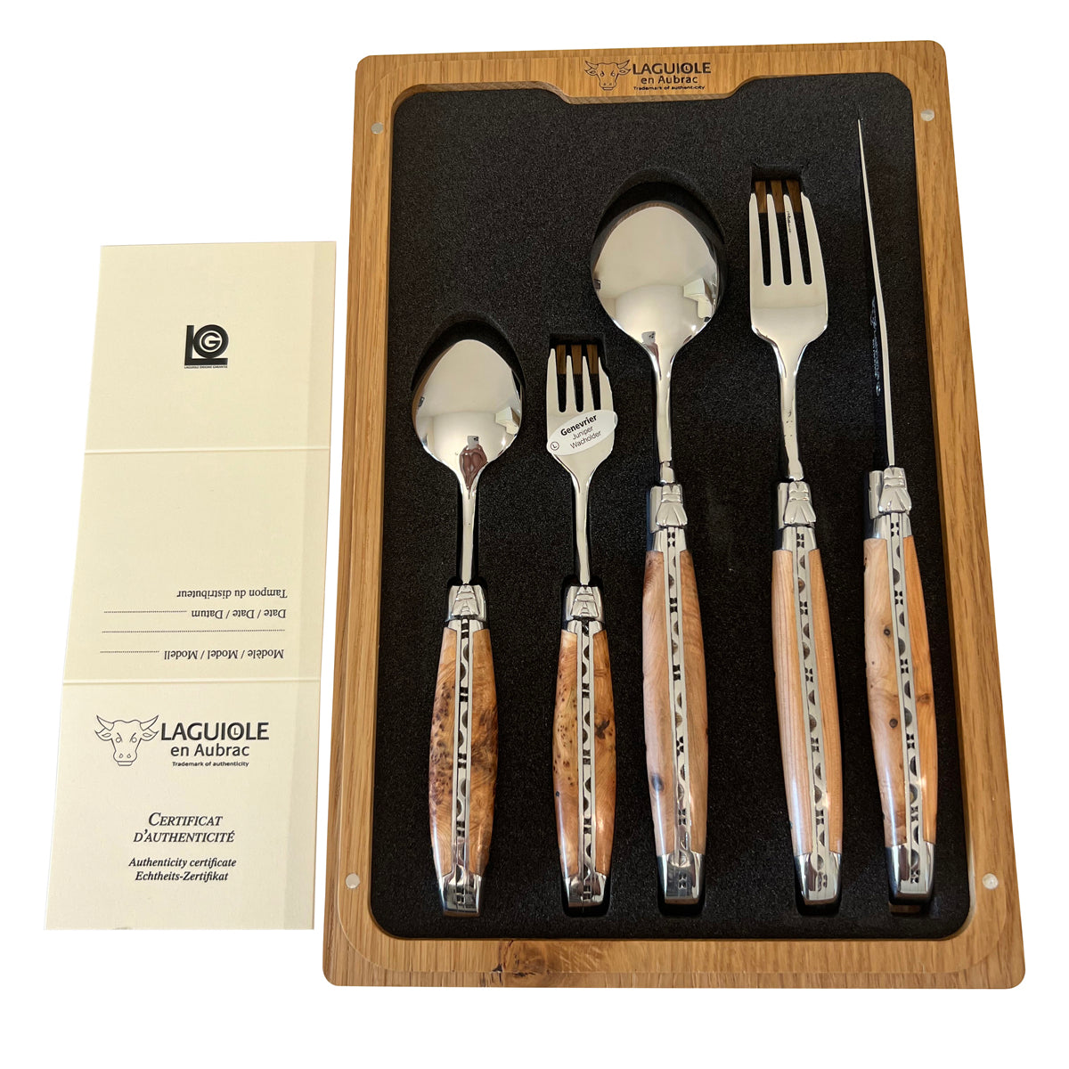 5-Piece Laguiole Flatware Set Olivewood handle made in France