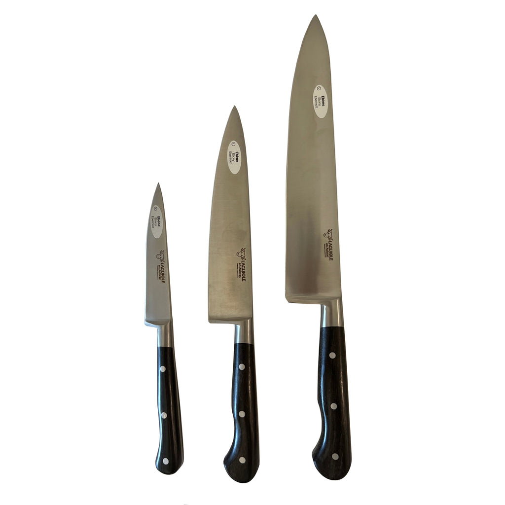 Laguiole en Aubrac Professional Stainless Fully Forged Steel Starter 3-Piece Premium Kitchen Knife Set With Ebony Wood Handles - LaguioleEnAubracShop