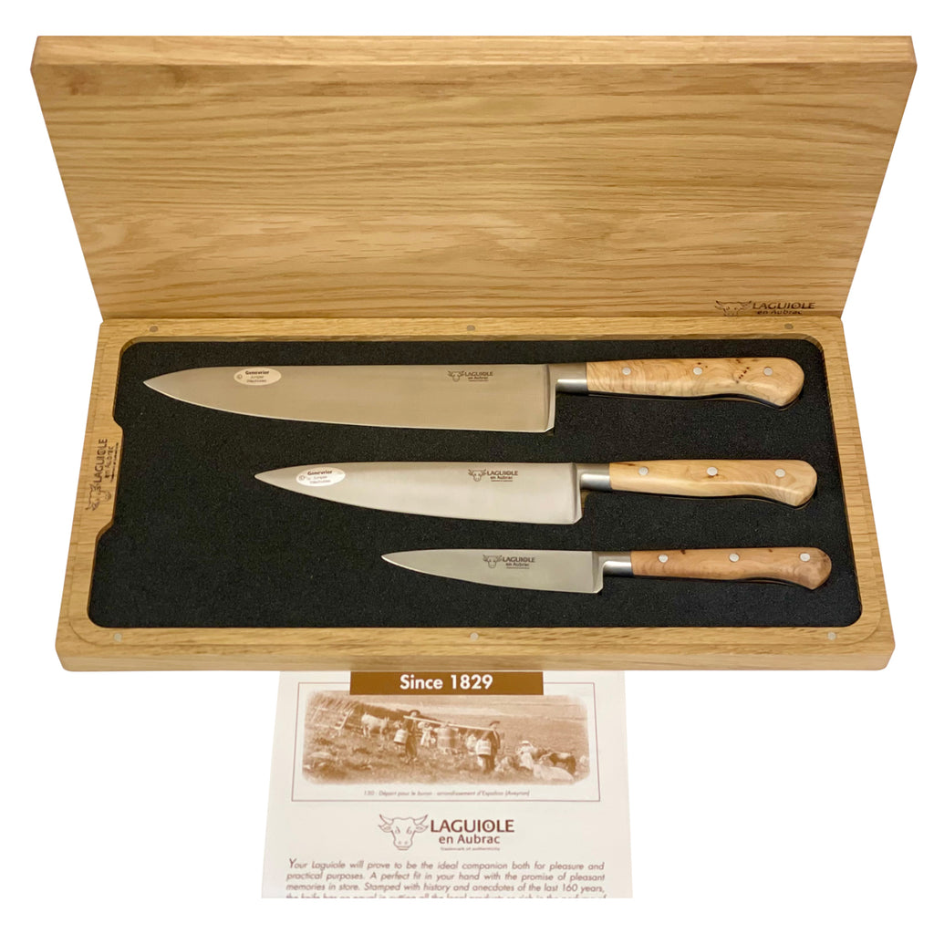 Laguiole en Aubrac Professional Stainless Fully Forged Steel Starter 3-Piece Premium Kitchen Knife Set With Juniper Handles - LaguioleEnAubracShop