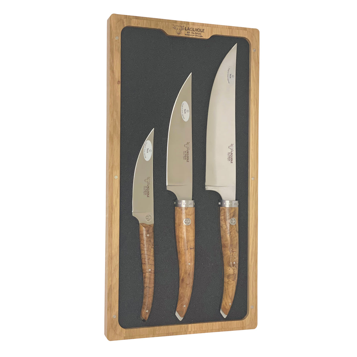 Laguiole en Aubrac Handcrafted 3-Piece Kitchen Knife Set with Teak Wood Handles - LaguioleEnAubracShop