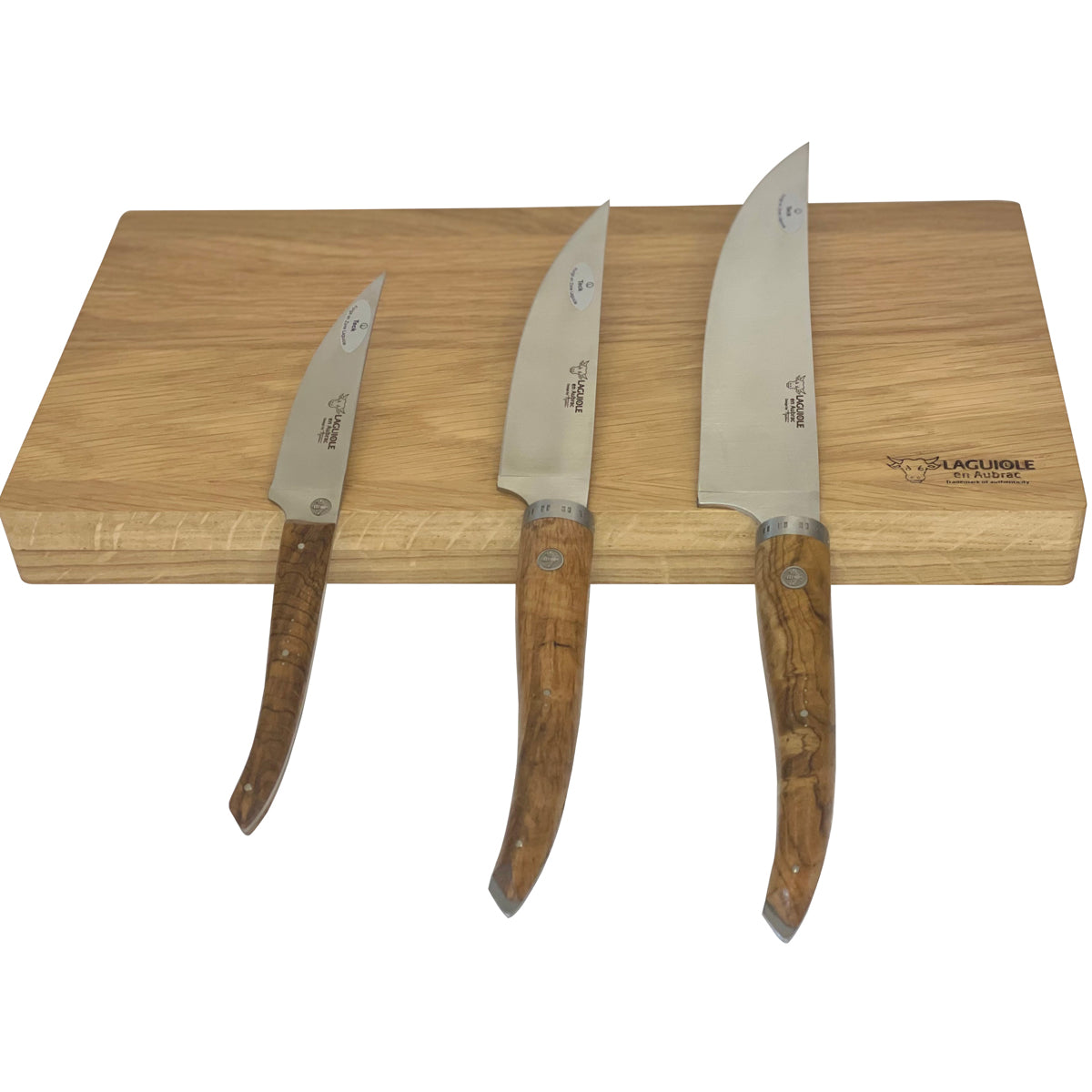 Laguiole en Aubrac Handcrafted 3-Piece Kitchen Knife Set with Teak Wood Handles - LaguioleEnAubracShop