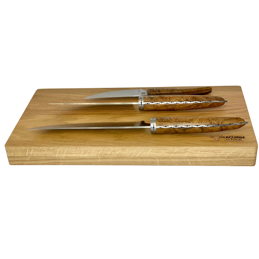 Laguiole en Aubrac Handcrafted 3-Piece Kitchen Knife Set with Teak Wood Handles - LaguioleEnAubracShop