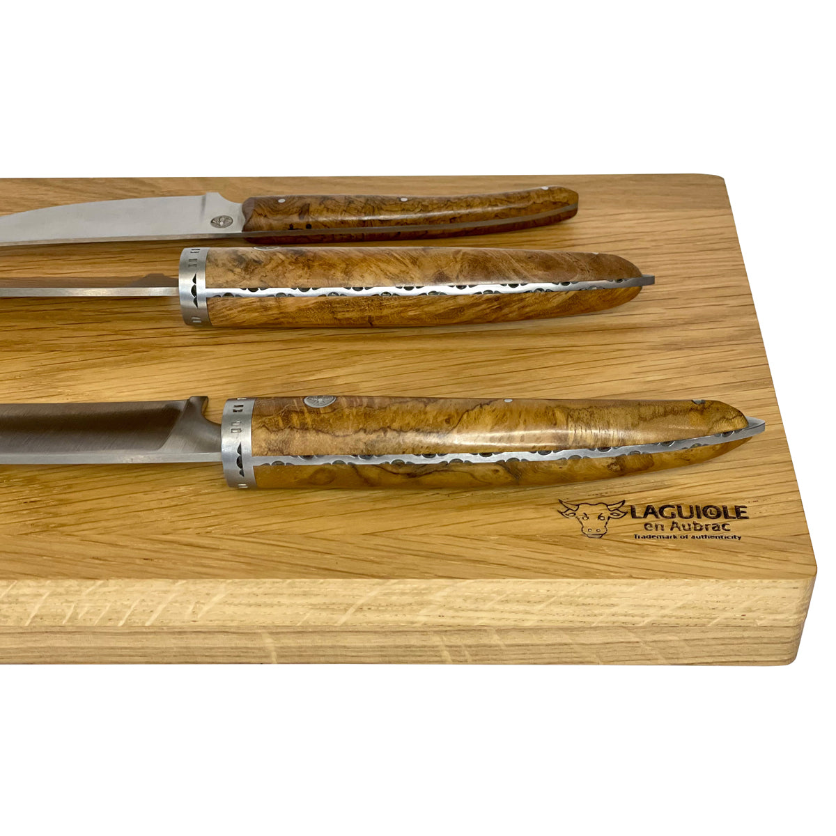 Laguiole en Aubrac Handcrafted 3-Piece Kitchen Knife Set with Teak Wood Handles - LaguioleEnAubracShop