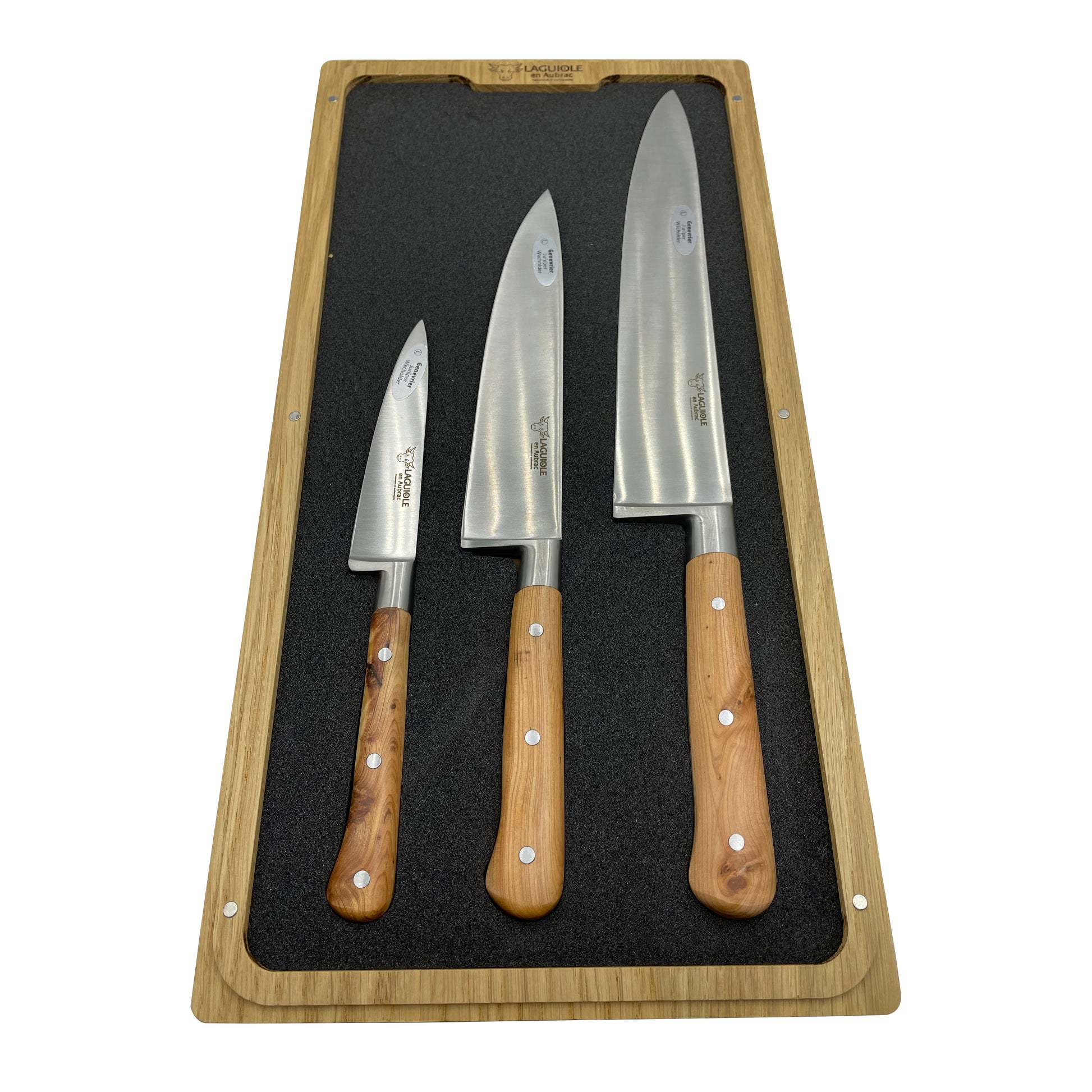 Laguiole en Aubrac Professional Stainless Fully Forged Steel Starter 3-Piece Premium Kitchen Knife Set With Juniper Handles - LaguioleEnAubracShop