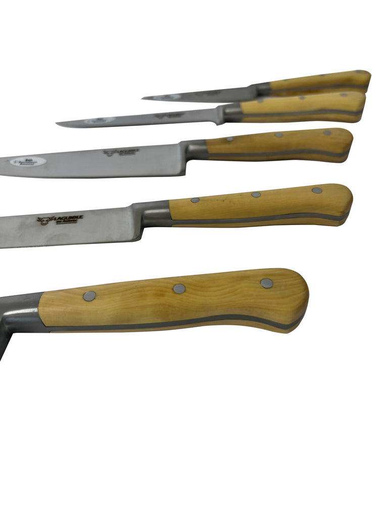Laguiole en Aubrac Handcrafted 6-Piece Kitchen Knife Set with Boxwood Handles, Magnetic Oak Block - LaguioleEnAubracShop