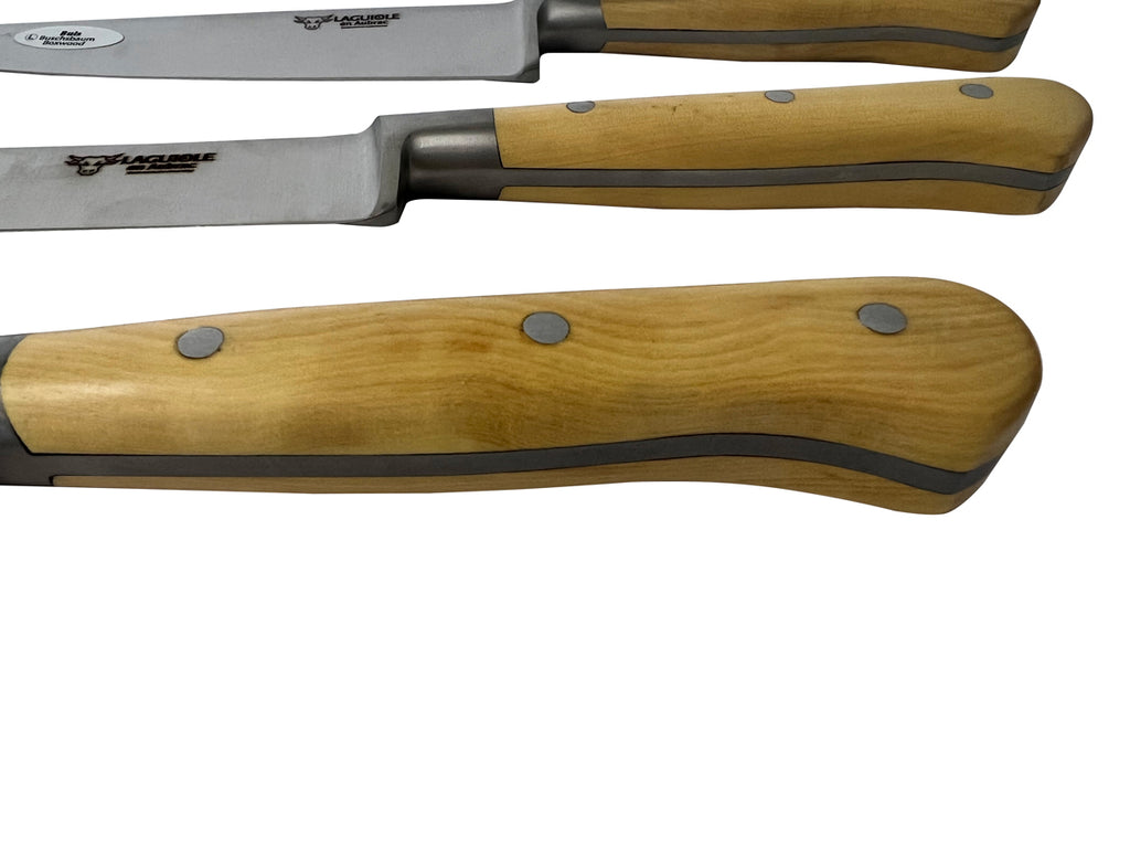 Laguiole en Aubrac Handcrafted 6-Piece Kitchen Knife Set with Boxwood Handles, Magnetic Oak Block - LaguioleEnAubracShop
