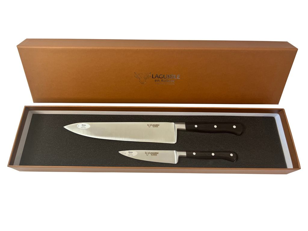 Laguiole en Aubrac Professional Stainless Fully Forged Steel Starter 2-Piece Premium Kitchen Knife Set With Ebony Wood Handles - LaguioleEnAubracShop
