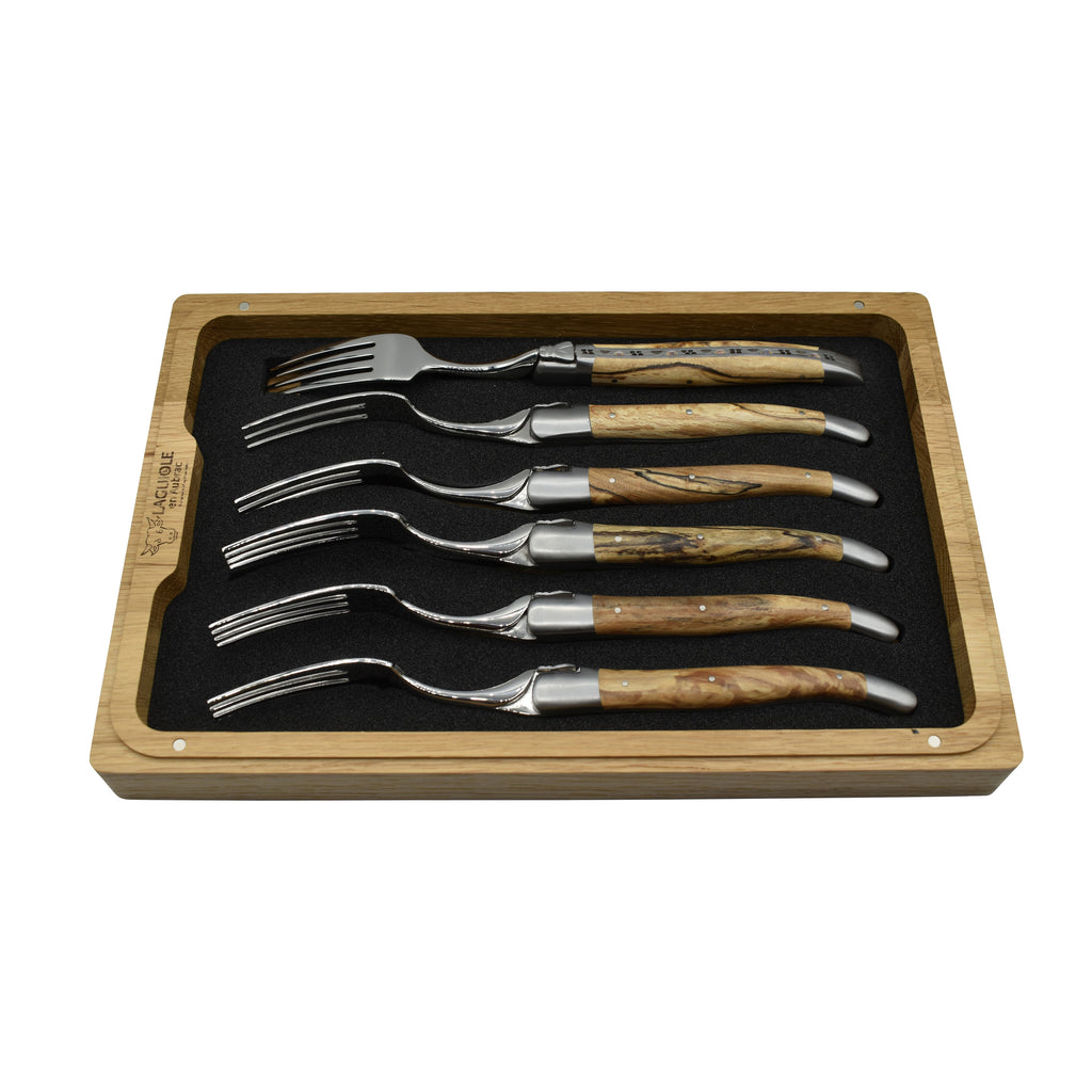 Laguiole en Aubrac Handcrafted Plated 6-Piece Fork Set with Aubrac Wood Handles - LaguioleEnAubracShop