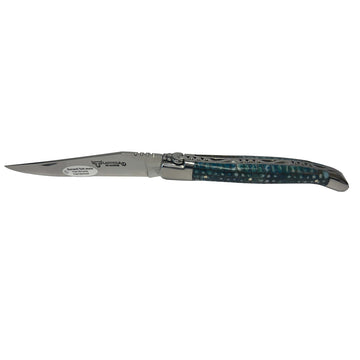 Laguiole en Aubrac Handcrafted Plated Multipurpose Knife with Turquoise & Black Paper Waves Handle , 4.75-Inches - LaguioleEnAubracShop