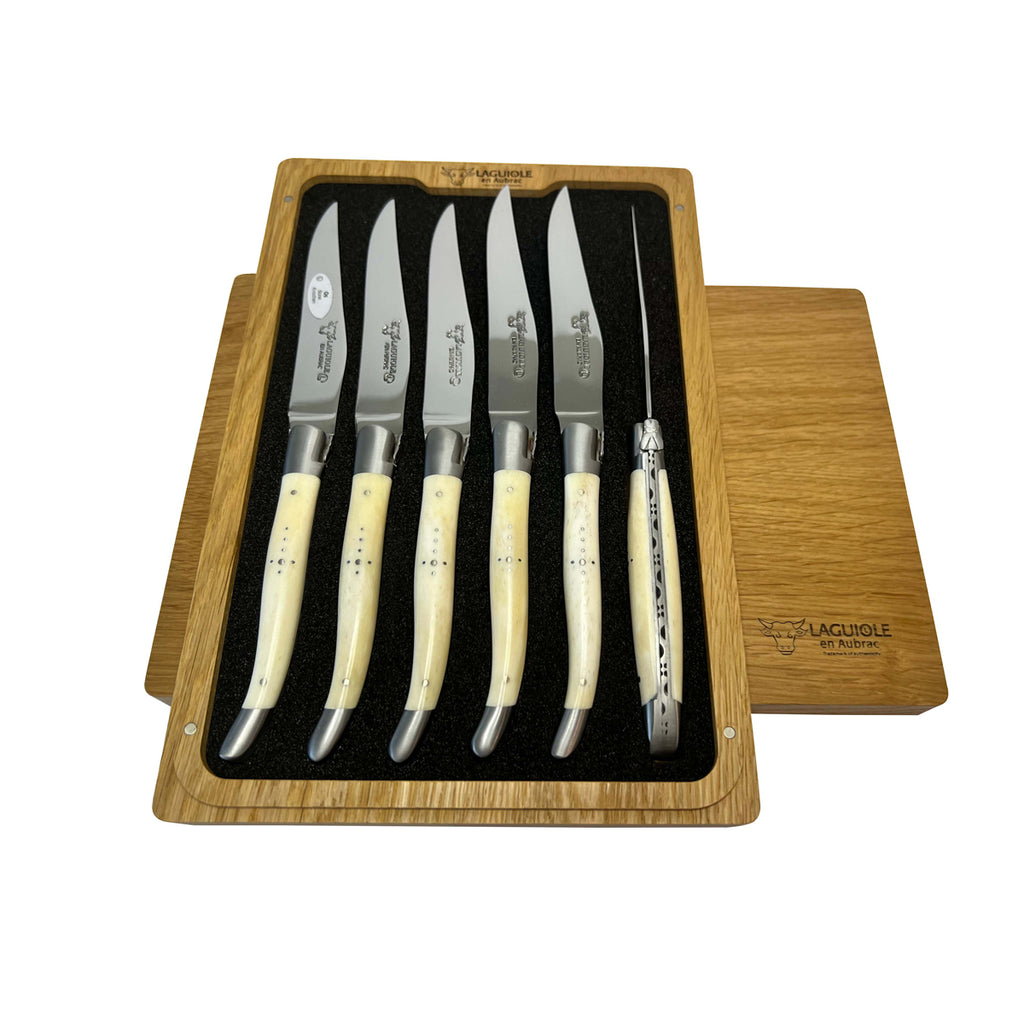 Laguiole en Aubrac Handcrafted Plated 6-Piece Steak Knife Set with Bone Handles - LaguioleEnAubracShop