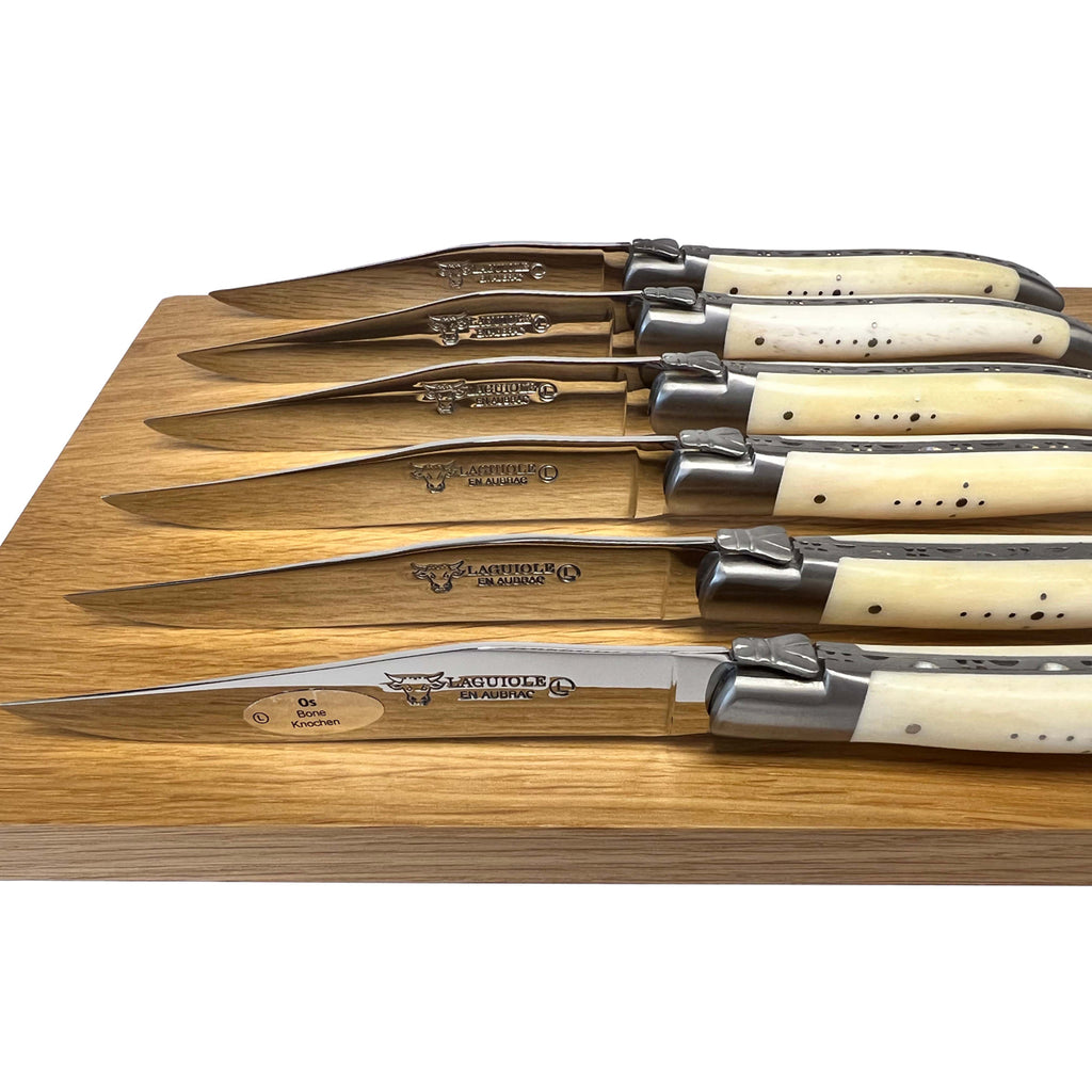 Laguiole en Aubrac Handcrafted Plated 6-Piece Steak Knife Set with Bone Handles - LaguioleEnAubracShop