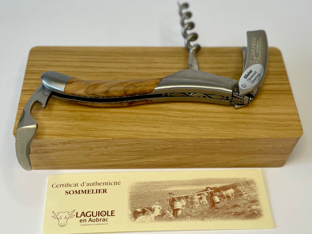 Laguiole en Aubrac Sommelier DeLuxe No 8 Waiter's Corkscrew with Olivewood Handle - LaguioleEnAubracShop