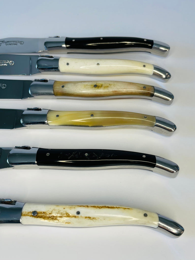 Laguiole en Aubrac Handcrafted Plated 6-Piece Steak Knife Set with Mixed Horn Handles - LaguioleEnAubracShop