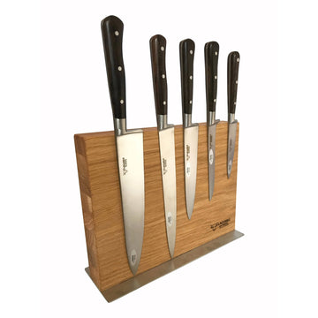 Laguiole en Aubrac Handcrafted 6-Piece Kitchen Knife Set with Ziricote Wood Handle, Magnetic Oak Block - LaguioleEnAubracShop