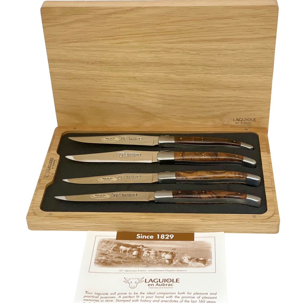 Laguiole en Aubrac Handcrafted Plated 4-Piece Steak Knife Set with Desert Ironwood Handles - LaguioleEnAubracShop