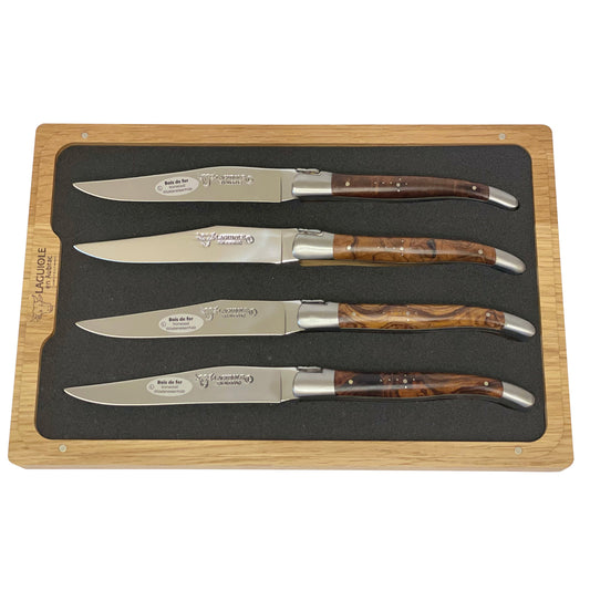 Laguiole en Aubrac Handcrafted Plated 4-Piece Steak Knife Set with Desert Ironwood Handles - LaguioleEnAubracShop