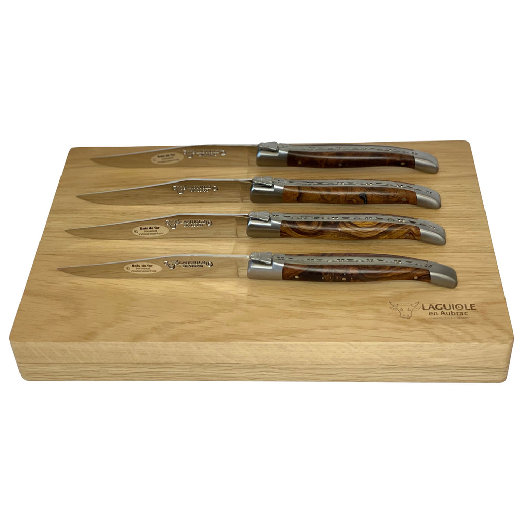 Laguiole en Aubrac Handcrafted Plated 4-Piece Steak Knife Set with Desert Ironwood Handles - LaguioleEnAubracShop