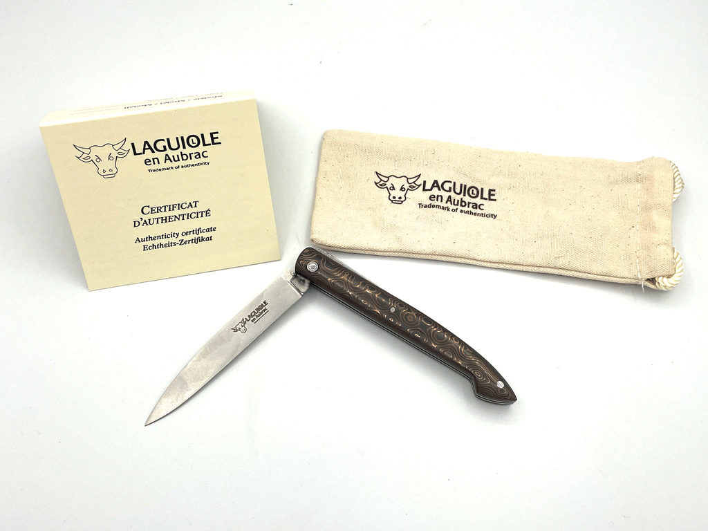 Laguiole en Aubrac Handcrafted Multipurpose Knife, Full Carbon Fiber & Bronze Handle, 3-inches - LaguioleEnAubracShop