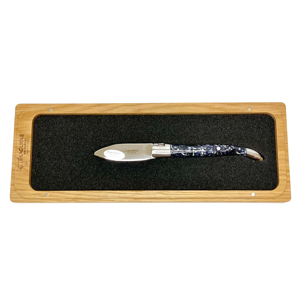 Laguiole en Aubrac Handcrafted Oyster Knife with Blue Shell Resin Handle, 2.5-Inches - LaguioleEnAubracShop