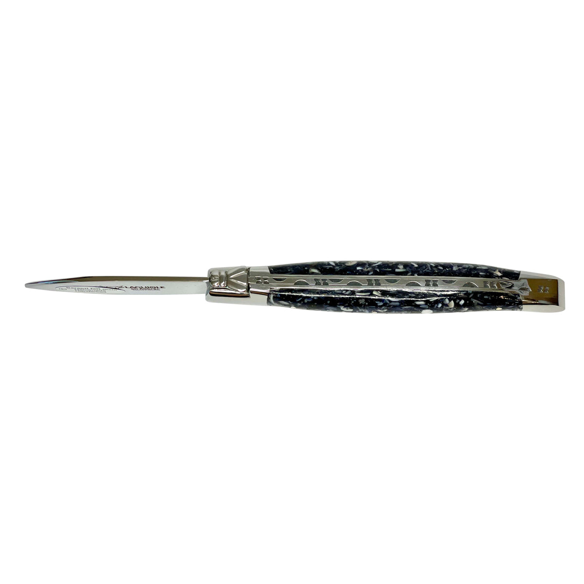 Laguiole en Aubrac Handcrafted Oyster Knife with Blue Shell Resin Handle, 2.5-Inches