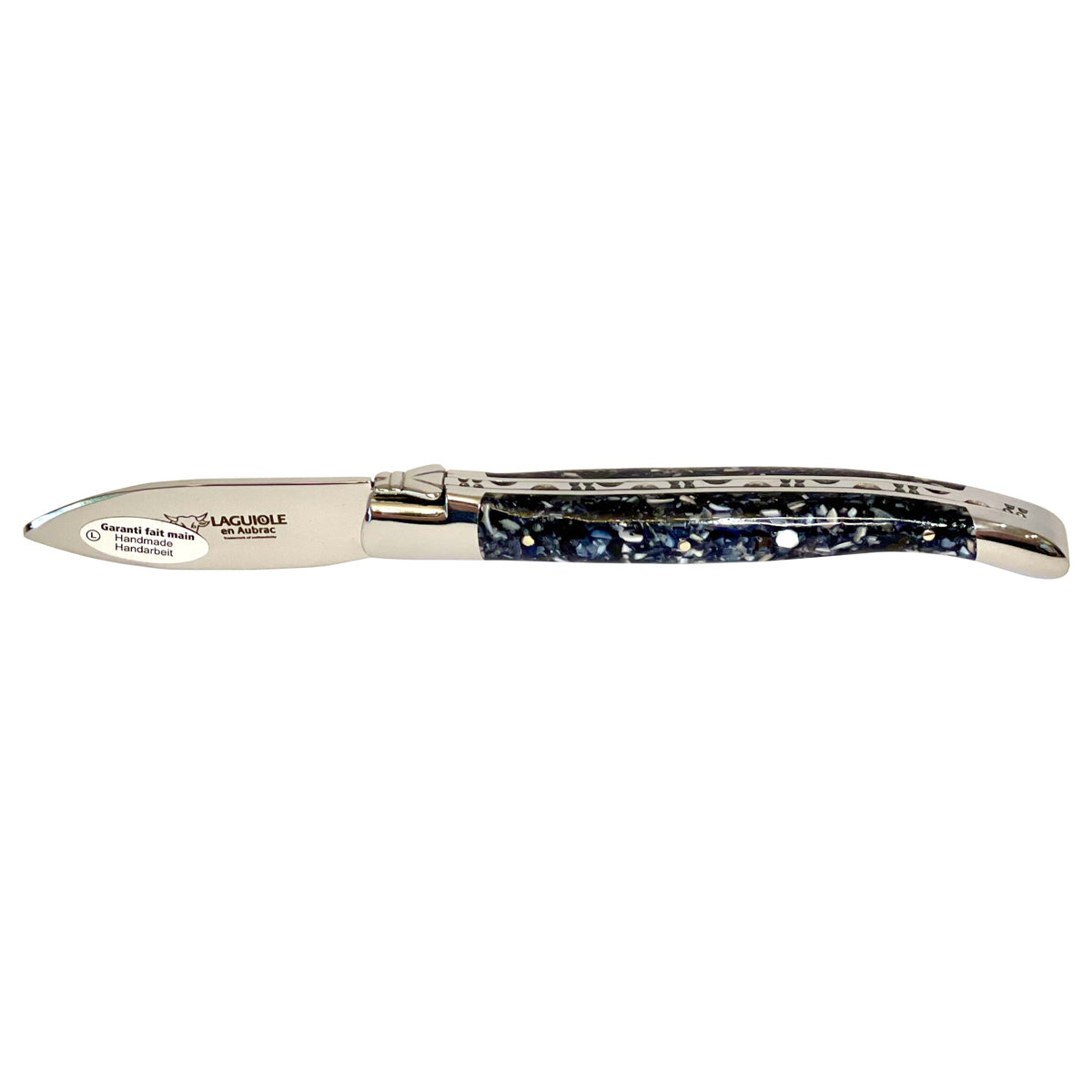 Laguiole en Aubrac Handcrafted Oyster Knife with Blue Shell Resin Handle, 2.5-Inches