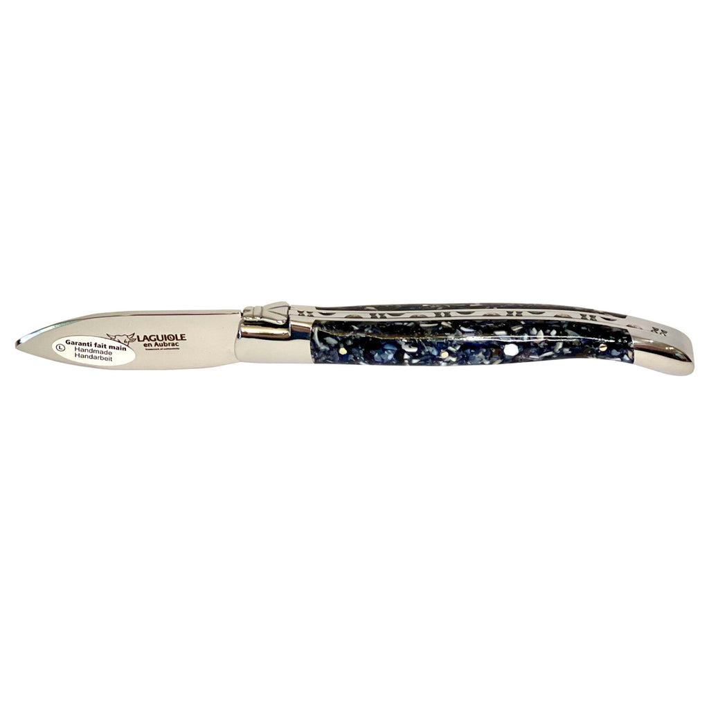 Laguiole en Aubrac Handcrafted Oyster Knife with Blue Shell Resin Handle, 2.5-Inches - LaguioleEnAubracShop
