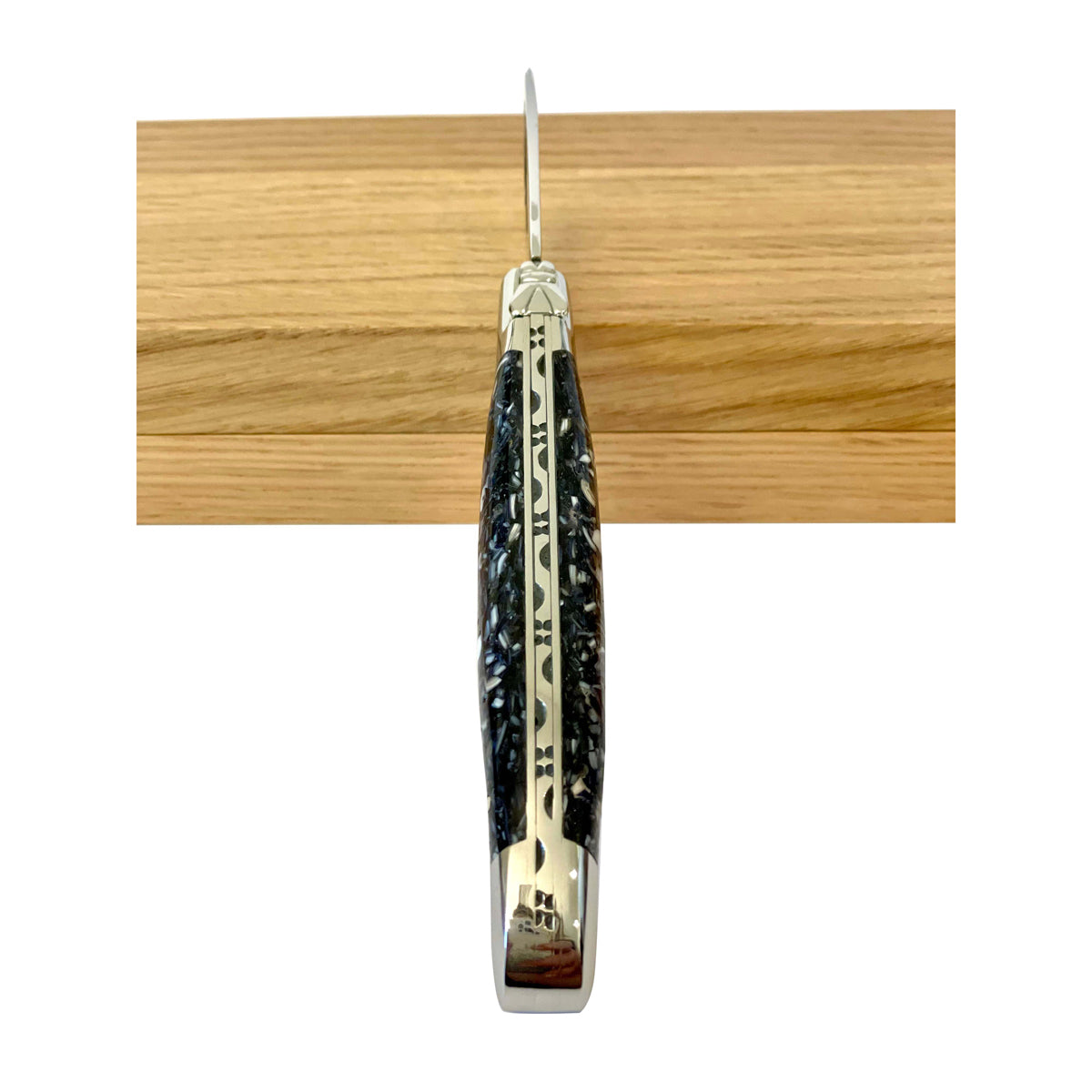 Laguiole en Aubrac Handcrafted Oyster Knife with Blue Shell Resin Handle, 2.5-Inches