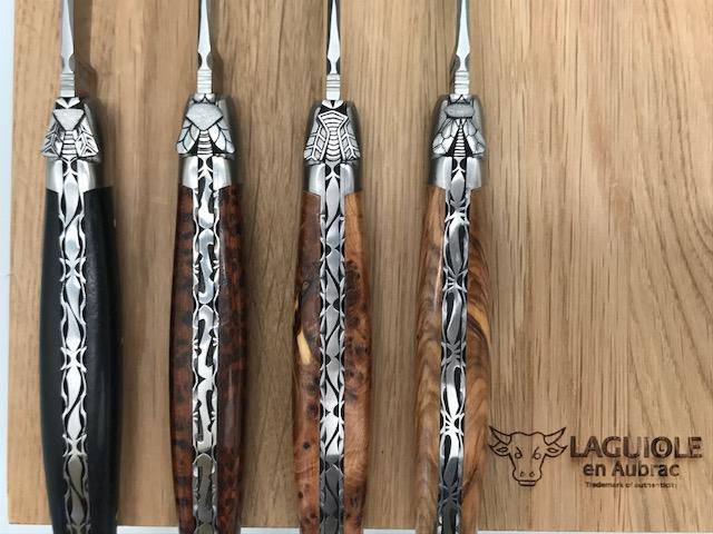 Laguiole en Aubrac Luxury Handcarved Plated Multipurpose Knife with Juniper Wood Handle, 4.75 inches - LaguioleEnAubracShop