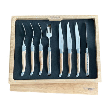 Laguiole en Aubrac 8-Piece Set with 4 Handcrafted Steak Knives and 4 Forks with Olivewood Handles - LaguioleEnAubracShop