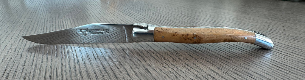 Laguiole en Aubrac Handcrafted Plated 6-Piece Steak Knife Set with Teak Wood Handles, Polished Bolsters - LaguioleEnAubracShop