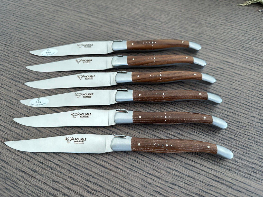 Laguiole en Aubrac Handcrafted Plated 6-Piece Steak Knife Set with Ash Wood Handles - LaguioleEnAubracShop
