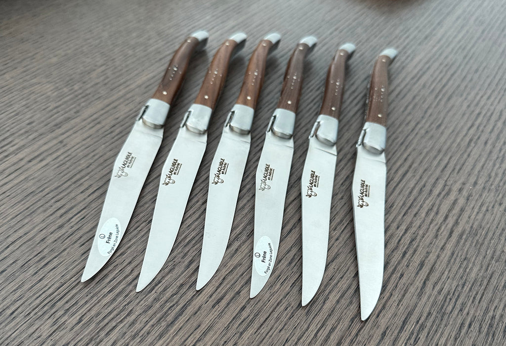 Laguiole en Aubrac Handcrafted Plated 6-Piece Steak Knife Set with Ash Wood Handles - LaguioleEnAubracShop