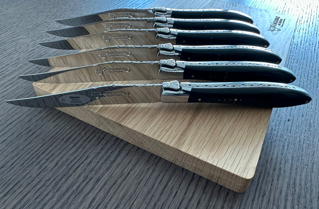 Laguiole en Aubrac Handcrafted Plated 6-Piece Steak Knife Set With Ebony Wood Handles - LaguioleEnAubracShop