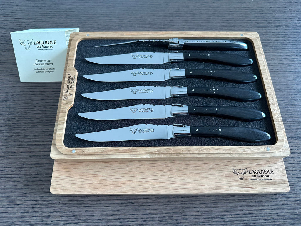 Laguiole en Aubrac Handcrafted Plated 6-Piece Steak Knife Set With Ebony Wood Handles - LaguioleEnAubracShop