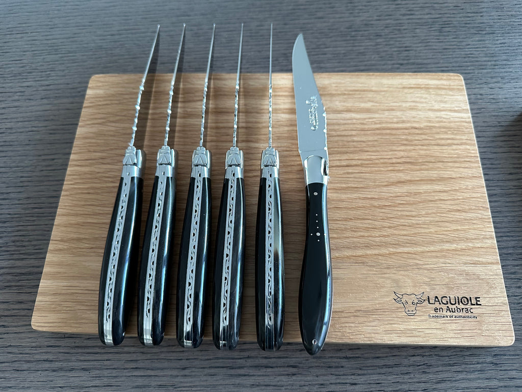 Laguiole en Aubrac Handcrafted Plated 6-Piece Steak Knife Set With Buffalo Horn Handles - LaguioleEnAubracShop