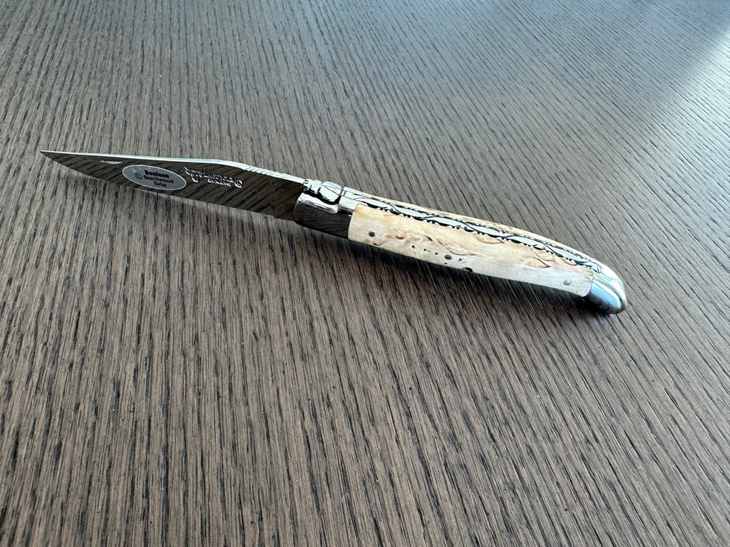 Laguiole en Aubrac Handcrafted Plated Multipurpose Knife With Birchwood Handle, 4.75-Inches, Polished Bolster - LaguioleEnAubracShop