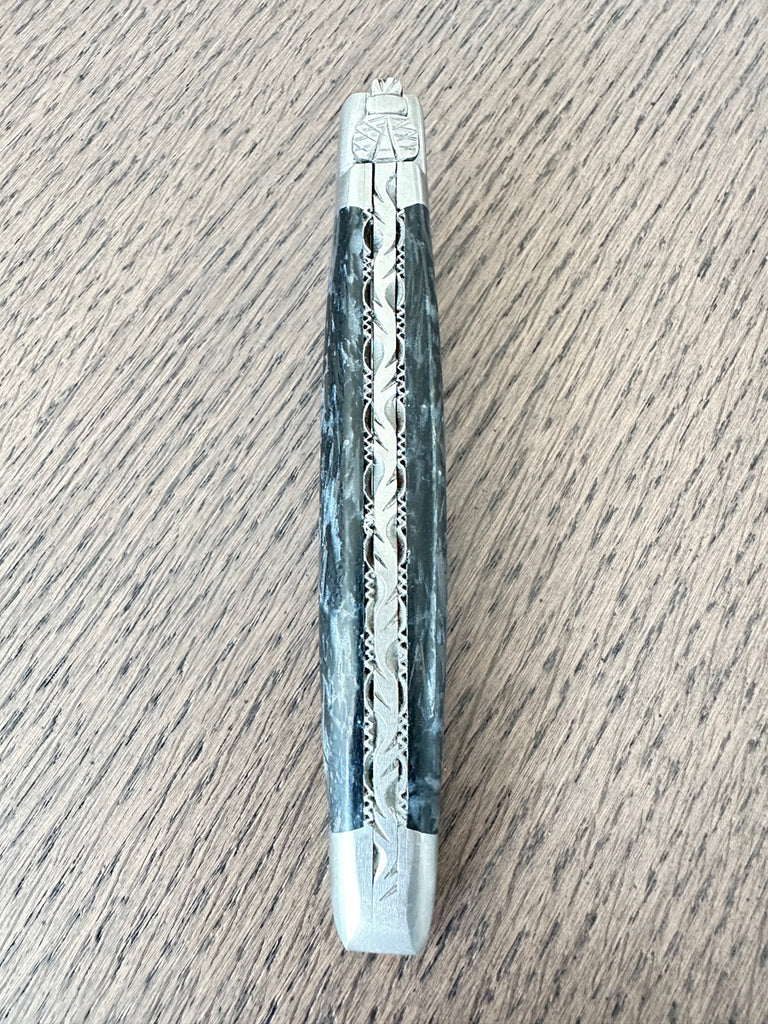 Laguiole en Aubrac Handcrafted Double Plated Multipurpose Knife With Blue Carbon Handle, 4.75-Inches - LaguioleEnAubracShop